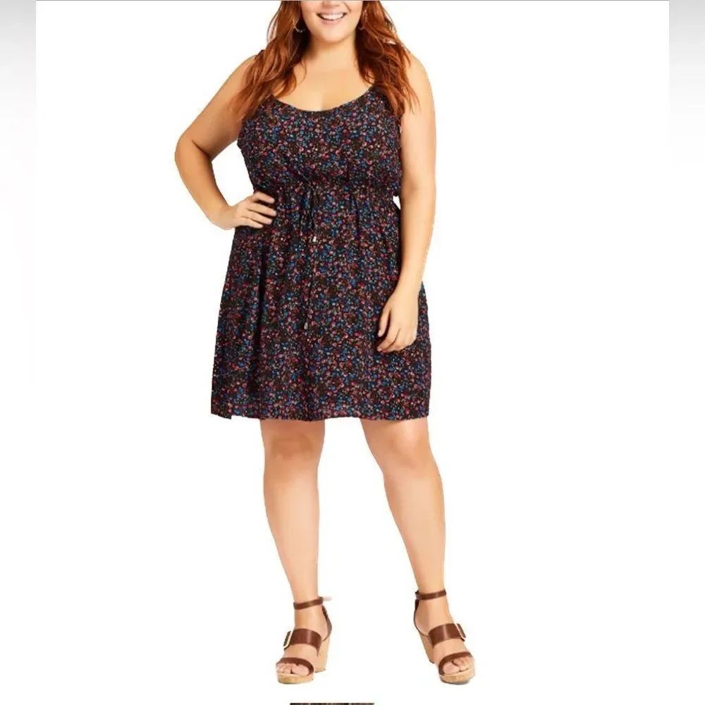 NWT! Loralette PLUS XS 14/16W Black Ditsy Sweetly Tied Mini Dress